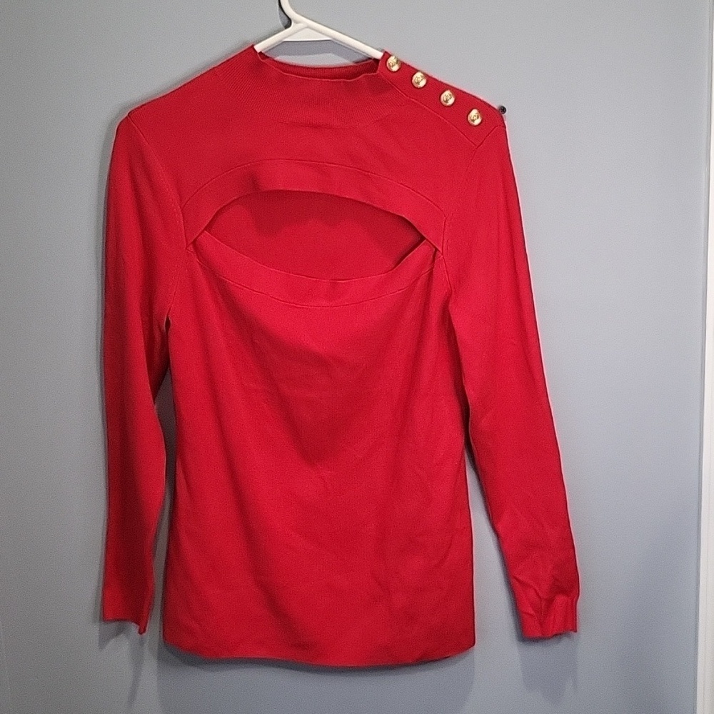 Bold Elements red mock turtleneck sweater with cut out chest area size large